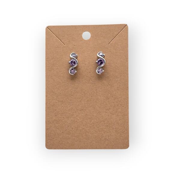 Amethyst Light Purple CZ Wave Hoop Stud Earrings | Sterling Silver 925 - Picture 2 of 8